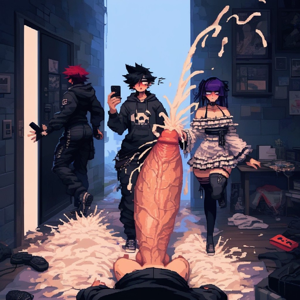 The Gamer Women Are Amazed, Veiny Cock, Huge Round Testicles Hentai AI Porn