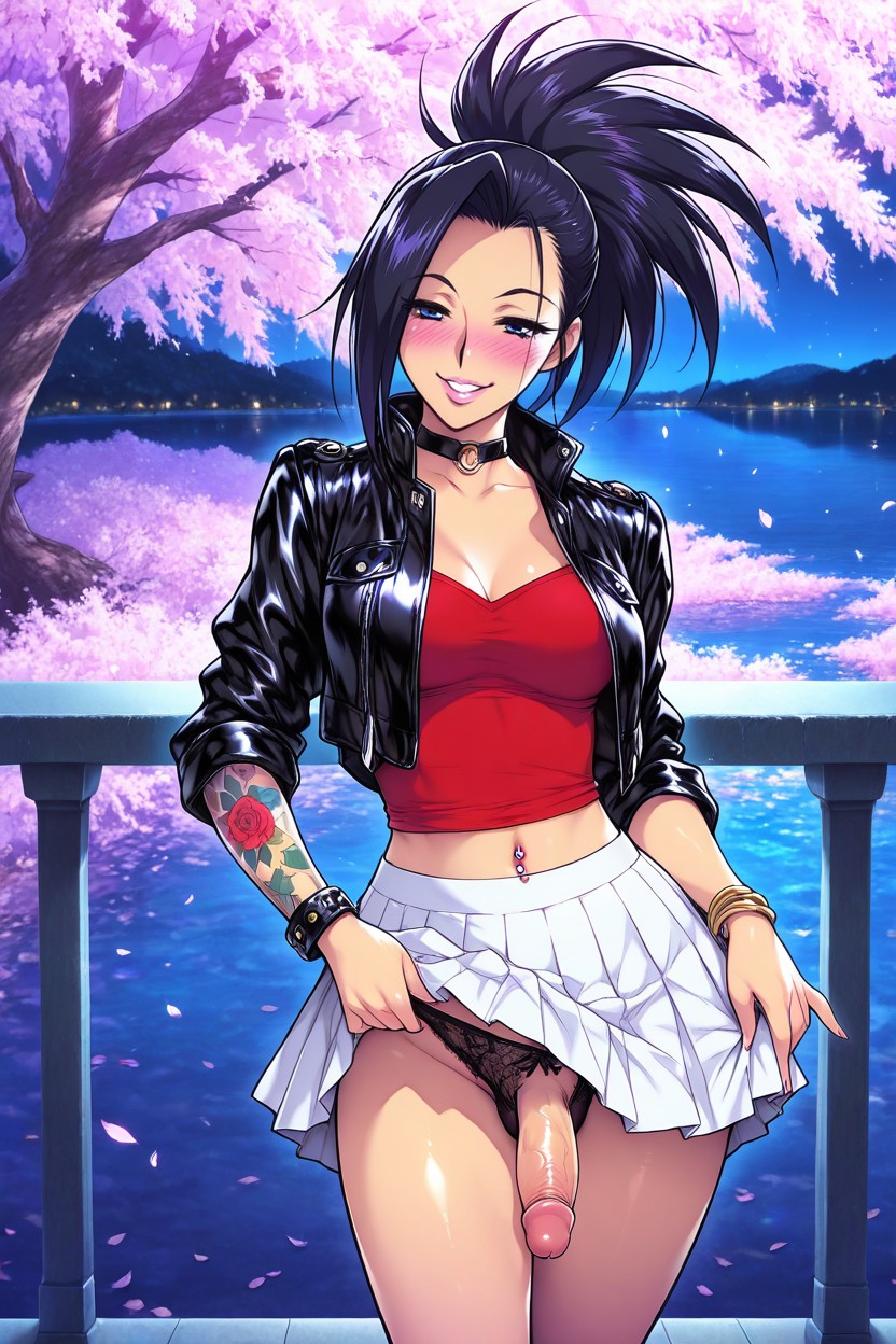 White Pleated Skirt, Ponytail, Tattoos Hentai AI Porn