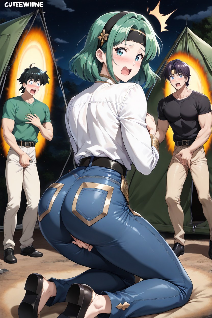 Girl And Mensboy, Blue Jeans, Black Headband Hentai AI Porn