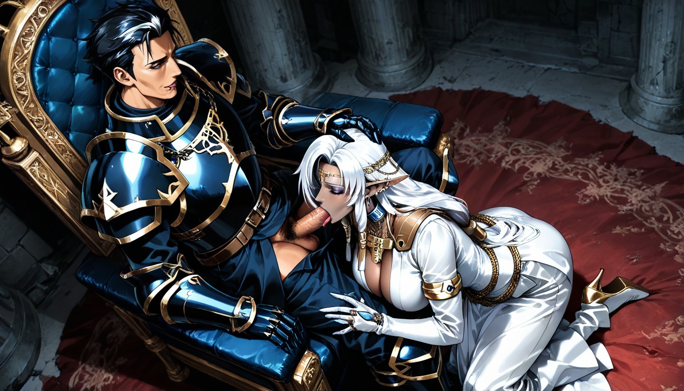 Stern Look, Oral Sex, Inside A Dark Castle Throne Room Hentai AI Porn