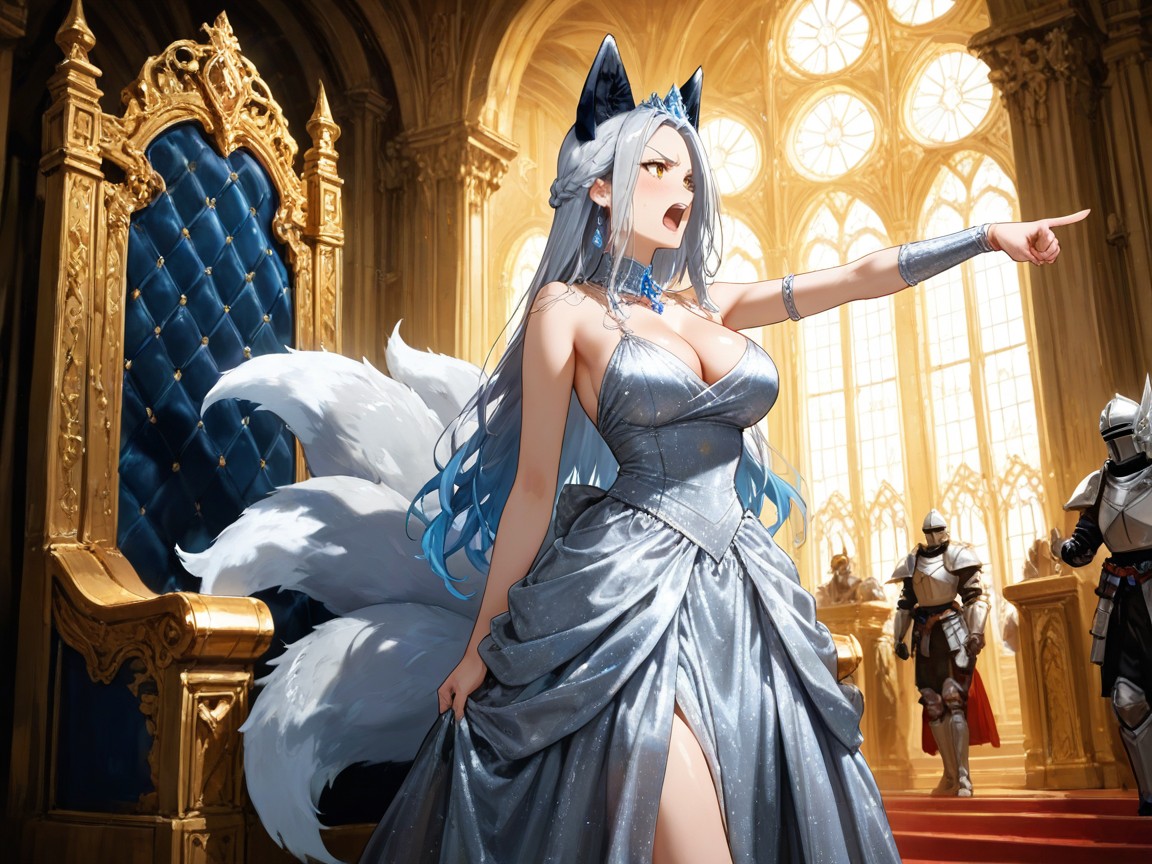 Bust Shot, High Resolution, Queen Has Long Silver Hair Hentai AI Porn