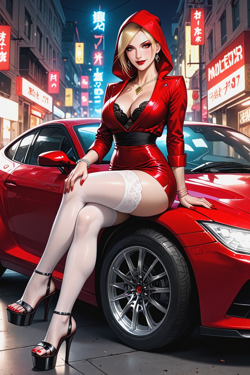 Her Head Tilted Slightly To The Left, Blonde Hair, Open Toe Heels Porno IA Hentai