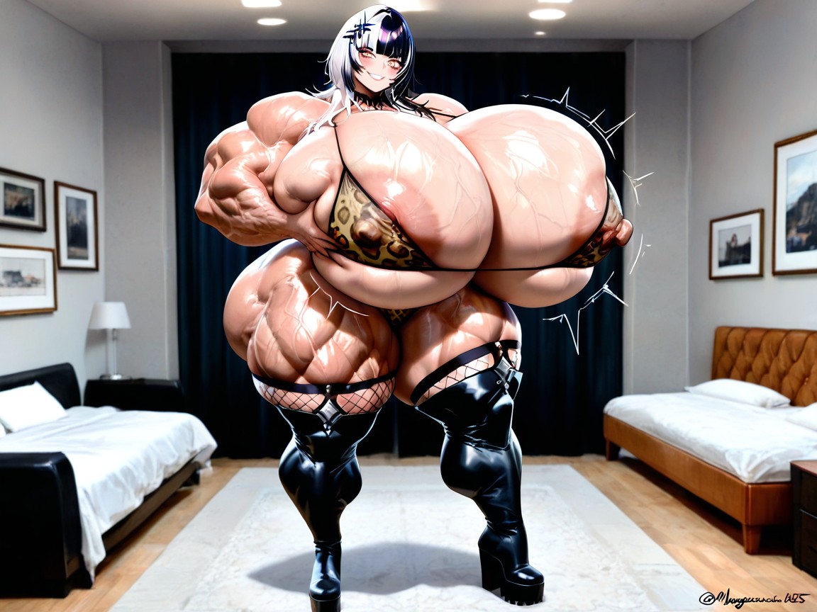 Tanned Skin, Hyper Gigantic Muscle Growth, Hyper Absurdly Gigantic Massive Muscle Hentai AI Porn
