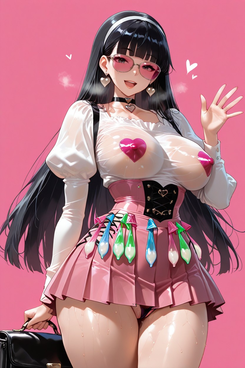 Condom Belt, Multiple Condoms, Pink Skirt Hentai AI Porn