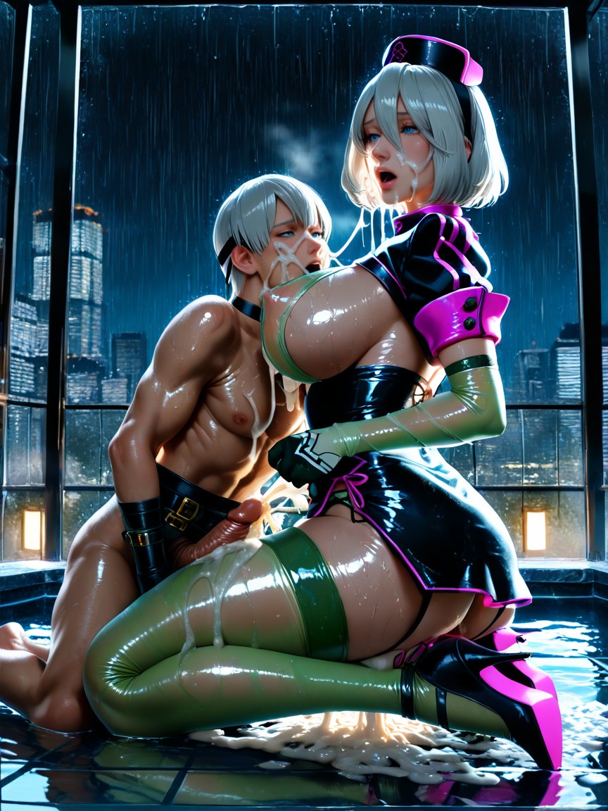 Wet Clothes, Excessive Cum On Face, Panoramic Tokyo City View Hentai AI Porn