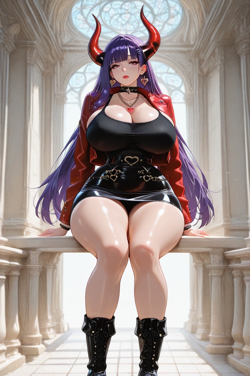 Wide Hips, Purple Hair, Pinched Waist Hentai AI Porn