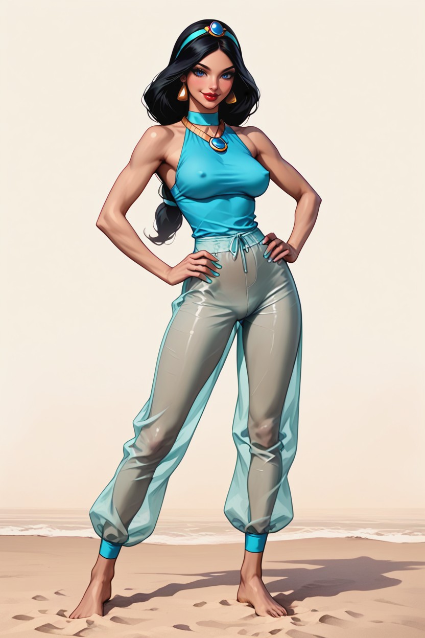 Outfit Of Princess Jasmine, Dark Red Lipstick, Skinnyleg Hentai AI Porn