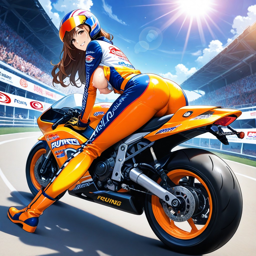 Motorbike Race Event, Side View, Helmet Visor Slid Up Hentai AI Porn