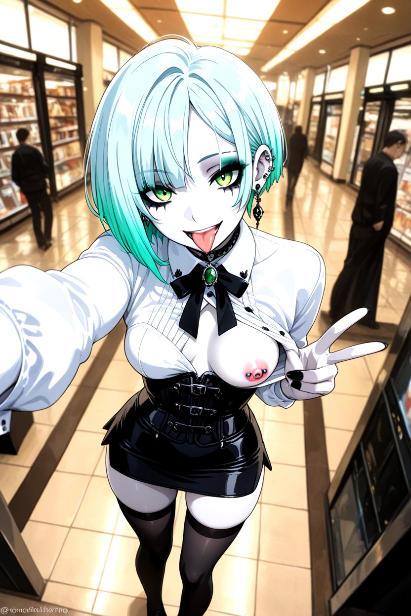 Tattoed Thigh, Pierced Nipples, Tongue Out Hentai AI Porn