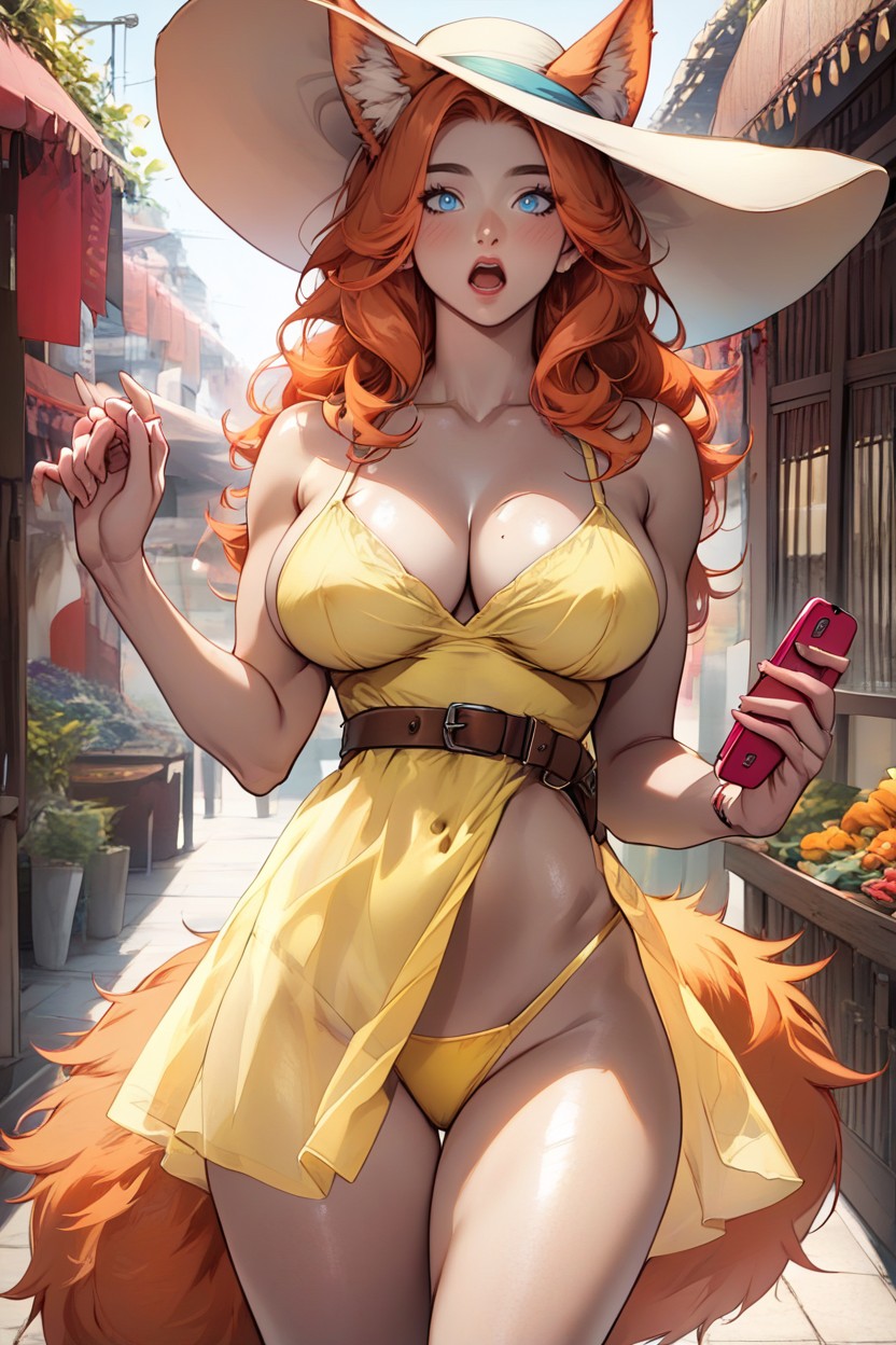 Foxears Sticking Out Of Sun Hat, Seductive Eyes, Sideview Hentai AI Porn