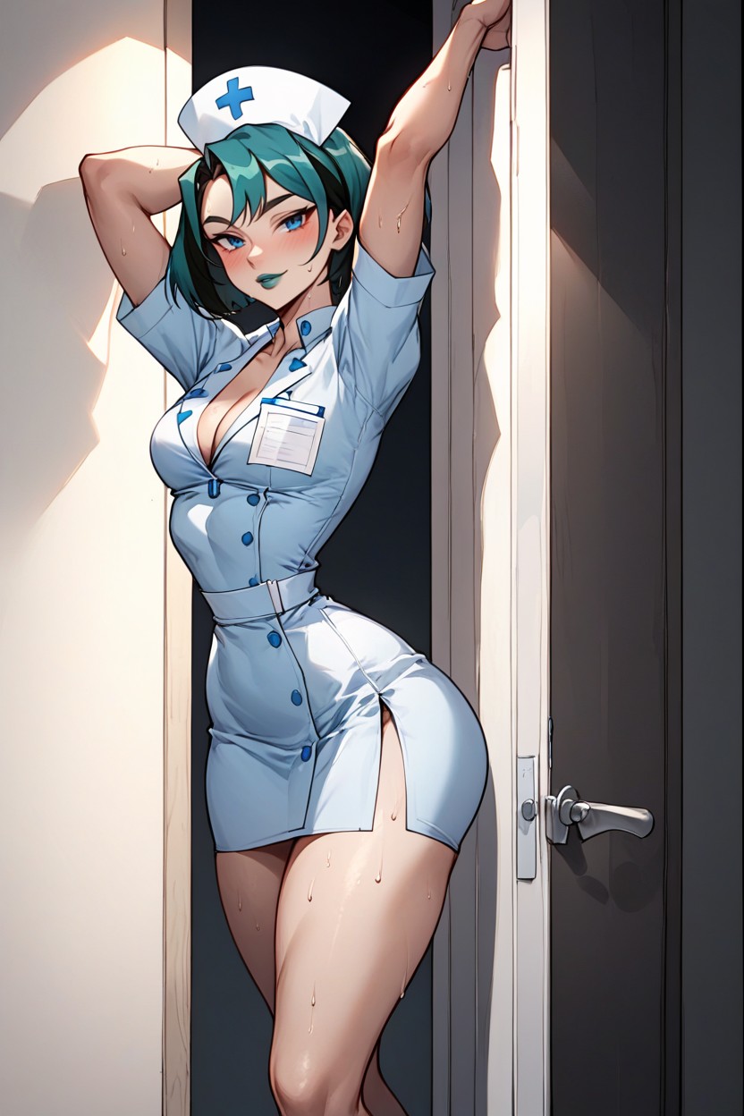 Green Lipstick, Solo Female, Waist Shot Hentai AI Porn