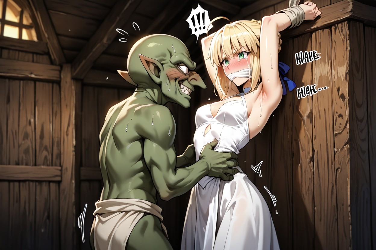 Goblin Grab Female Cloth, Front View, Bald Goblin Hentai AI Porn