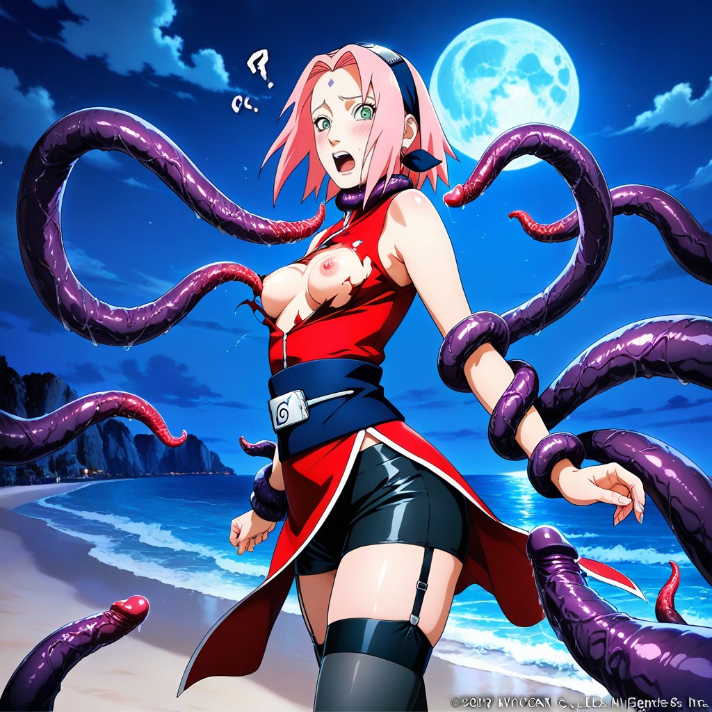 Looking At Viewer, Tentacles Under The Ocean, Side View Hentai AI Porn