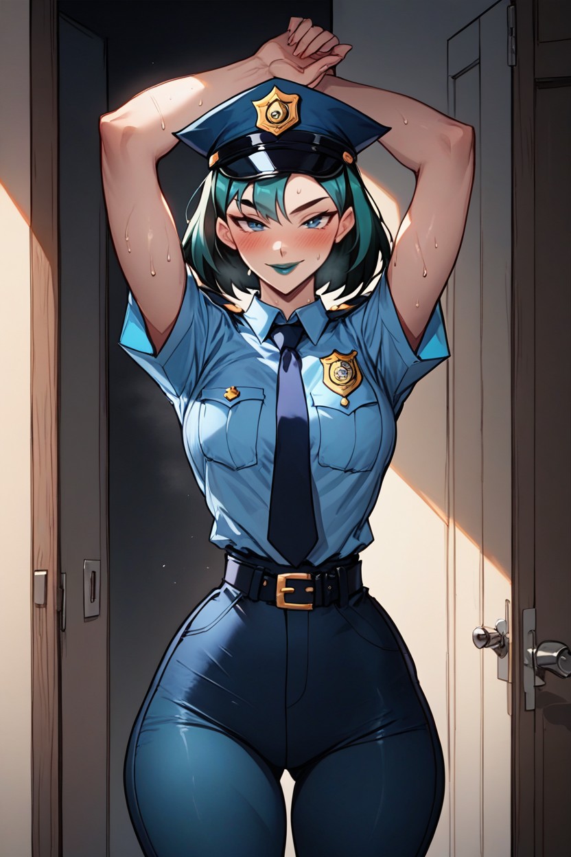 Standing, Hips In Frame, Blue Police Cap Hentai AI Porn