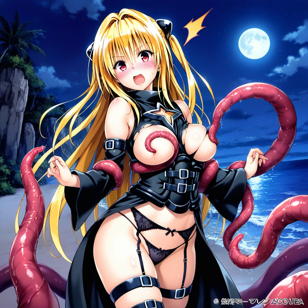Tentacles Restrained Her Arms And Legs, Moonlight At Night, Konjiki No Yami Clothes Just Like In Manga Hentai AI Porn