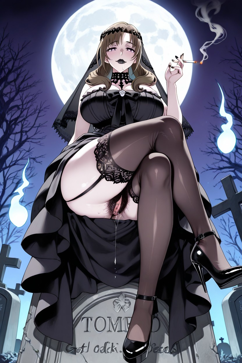 Crossed Legs, Excessive Hyper Pubic Hair, Moon Hentai AI Porn