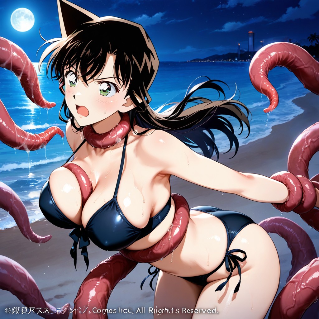 Side View, Tentacles Choke Her Throat, Medium Breast Hentai AI Porn