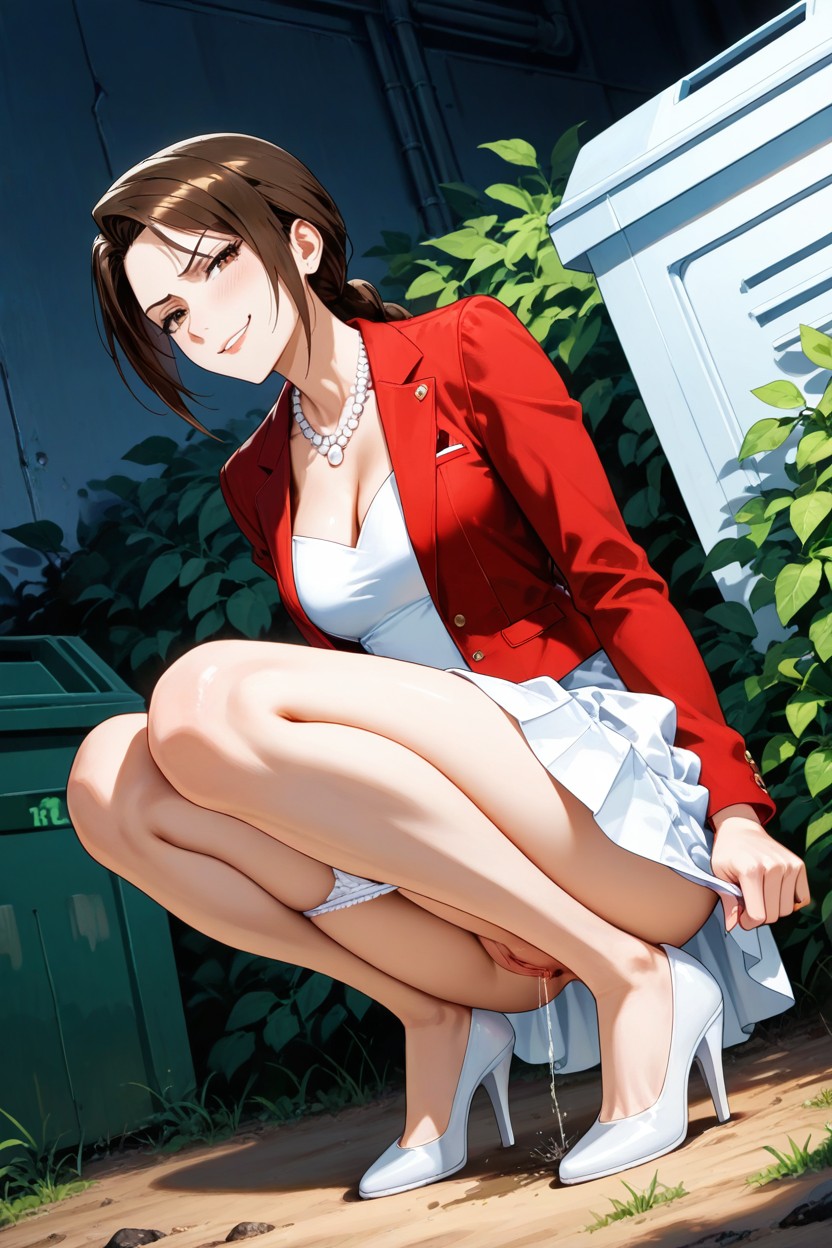Soft Shadows, Shoes, Plaited Topping Midi Dress Over Knees Hentai AI Porn