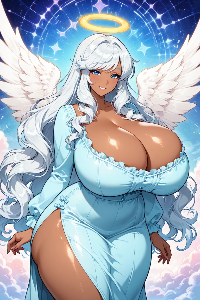 Blue Eyes, Face-framing Bangs, Cartoon Style Hentai AI Porn
