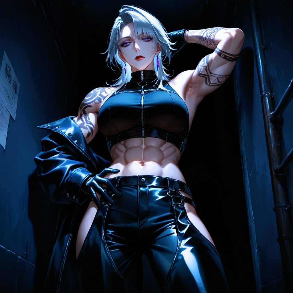 Viewer Against The Wall With An Arm, Abs, One Arm Up And Forearm Against The Wall While Another Hand On Hips Hentai AI Porn