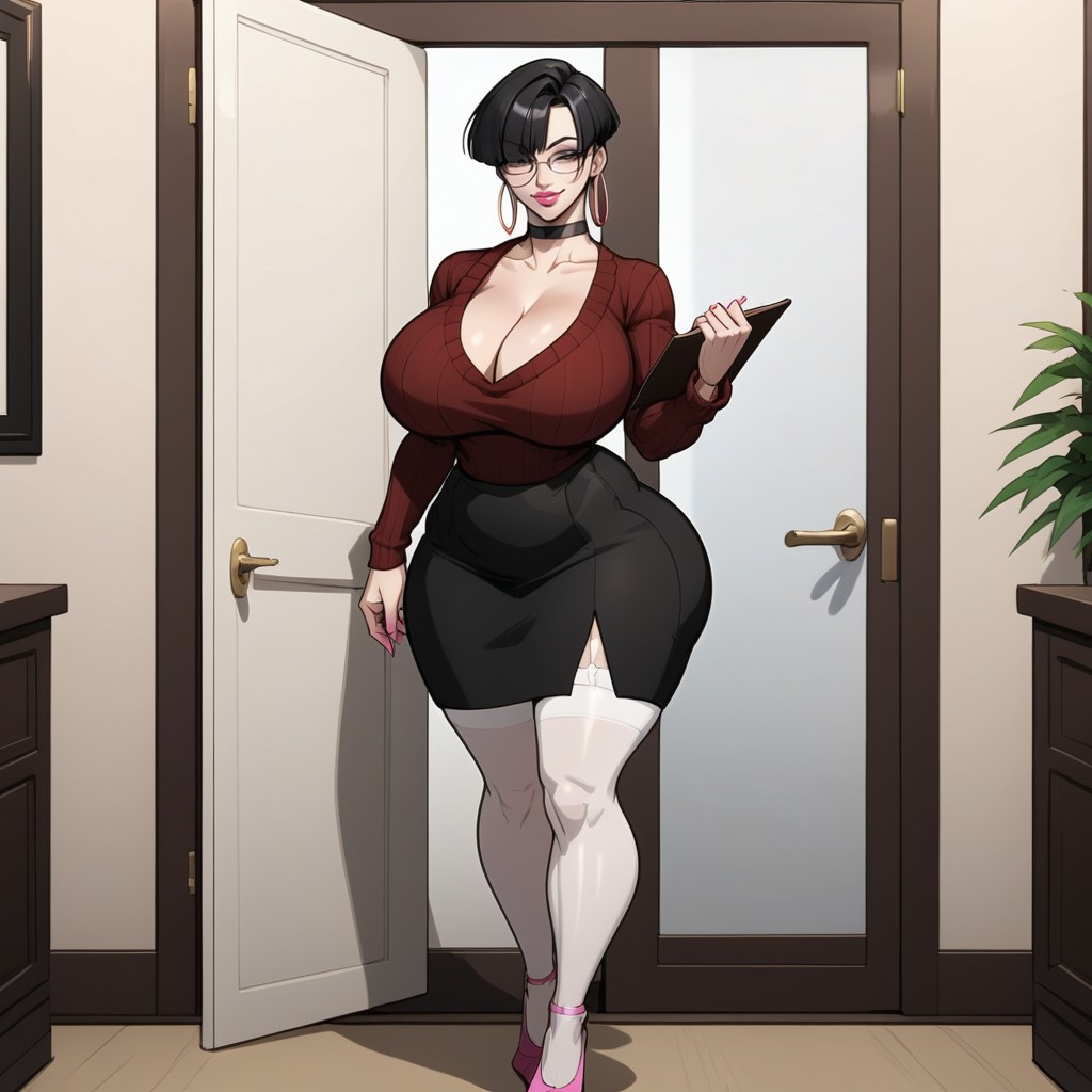 Very Short Hair, Cleavage, Smirk Hentai AI Porn