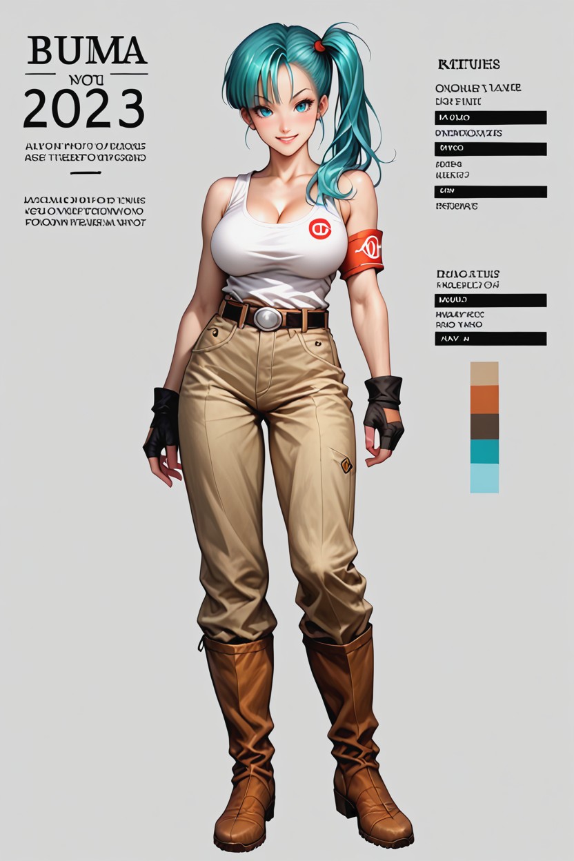 Character Turnaround, Bulma From Dragon Ball, English Text Hentai AI Porn