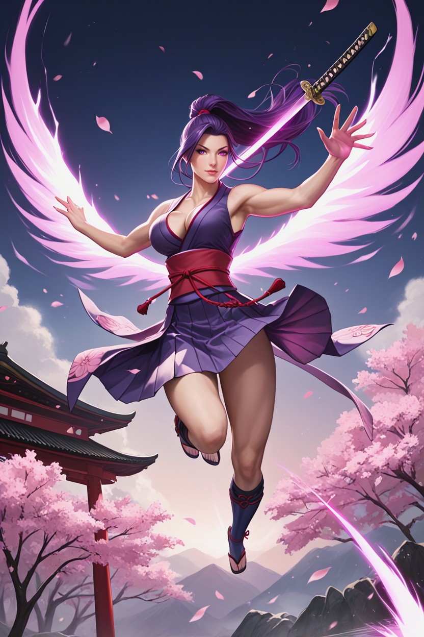Athletic And Curvy Female Body, Energy Particles Flying, Skinny Hentai AI Porn
