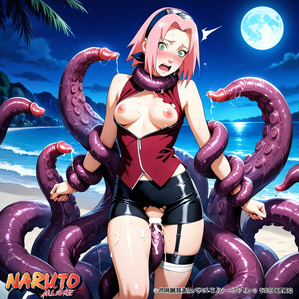 Small Breasts, Tentacles Restrained Her Arms And Legs, Shocked Hentai AI Porn