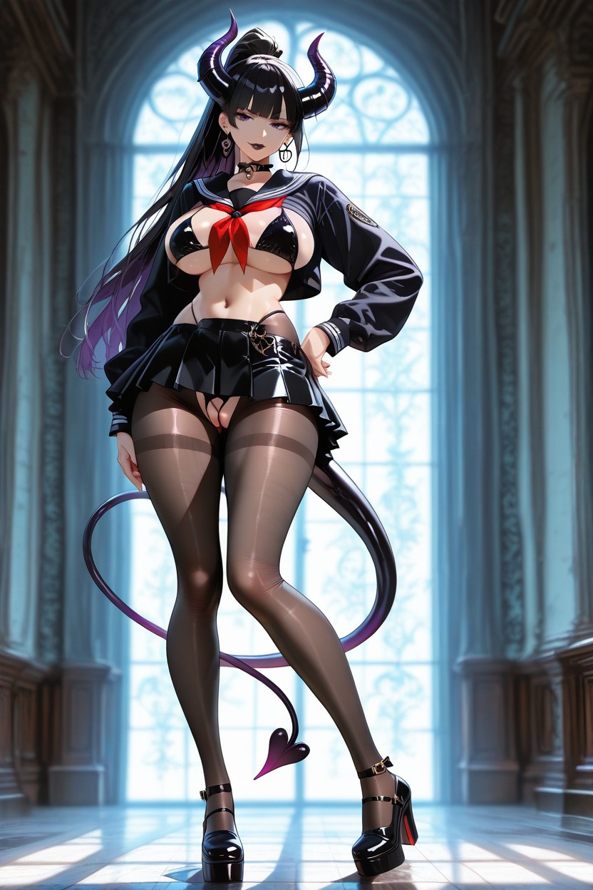 Purple Eyes, A Lazy, Crotchless Pantyhose On Hentai AI Porn