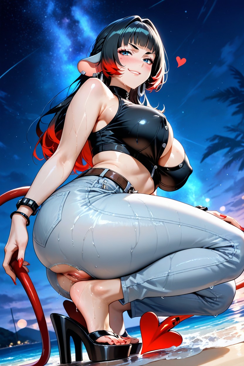 Rear View, Crouching, Floppy Ears Hentai AI Porn