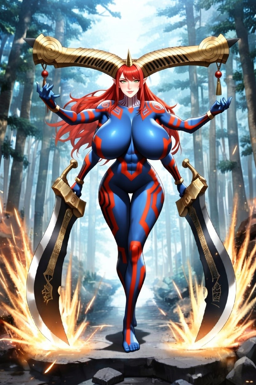 Flamming Barbarian Tattoos On Legs, Exposed Waist, Tribal Face Tattoos Hentai AI Porn