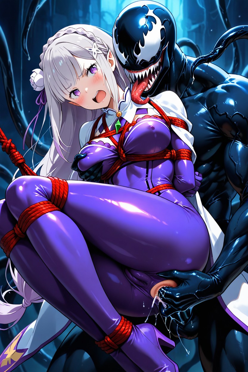 Fully Covered Chest, Venom Fingering Pussy From Behind, Tired Hentai AI Porn