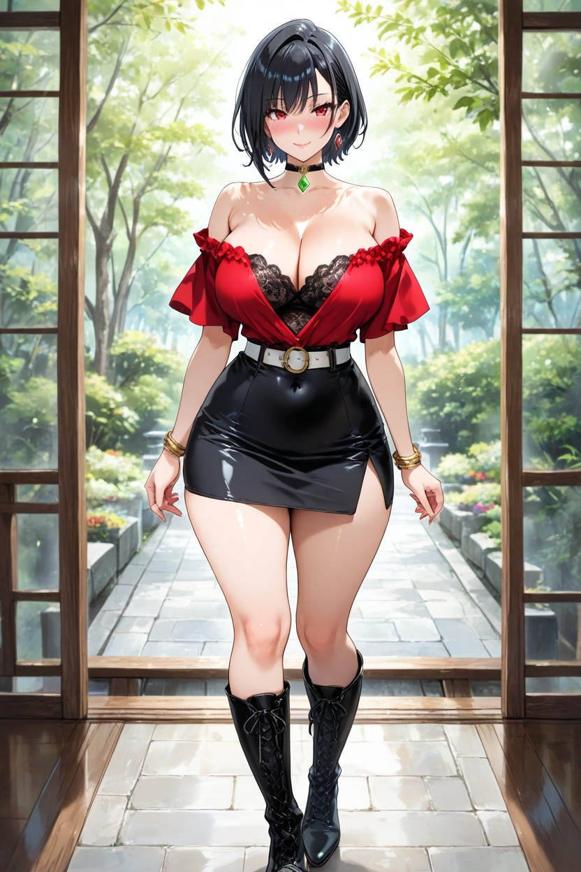 Perfect Body, Black Hair With Some Strands Reaching Her Neck, Short Length Hentai AI Porn