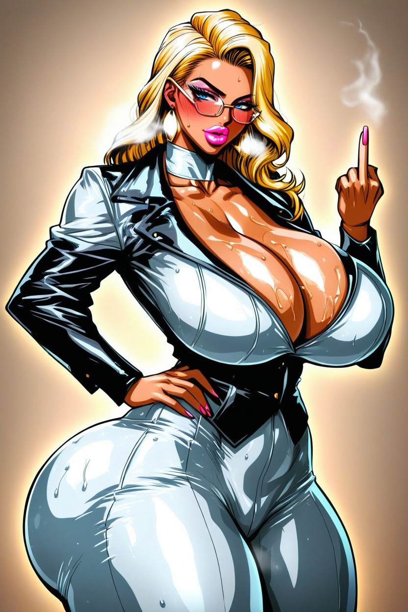 White Latex Suit, Voluptuous, Blushing Hentai AI Porn