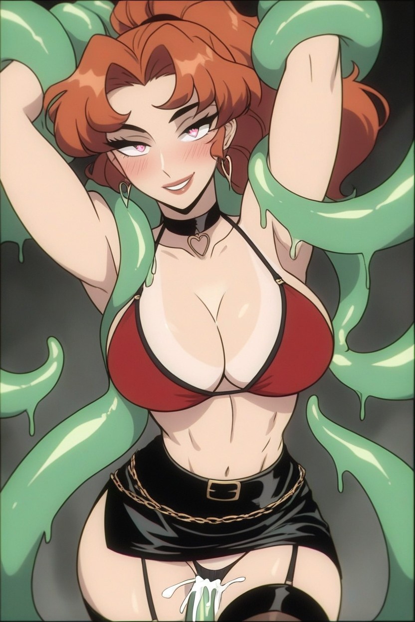Cleavage, Red Sleeveless Top, Corazones De Amor Hentai IA