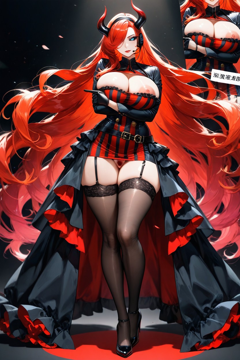 Voluminous Hair, Waist, Nipples Deeply Sunken Into Areola Hentai IA