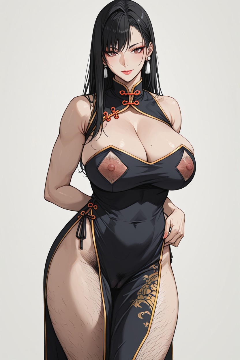 Highleg Dress, Broad Shoulders, Hairy Thighs Hentai AI Porn