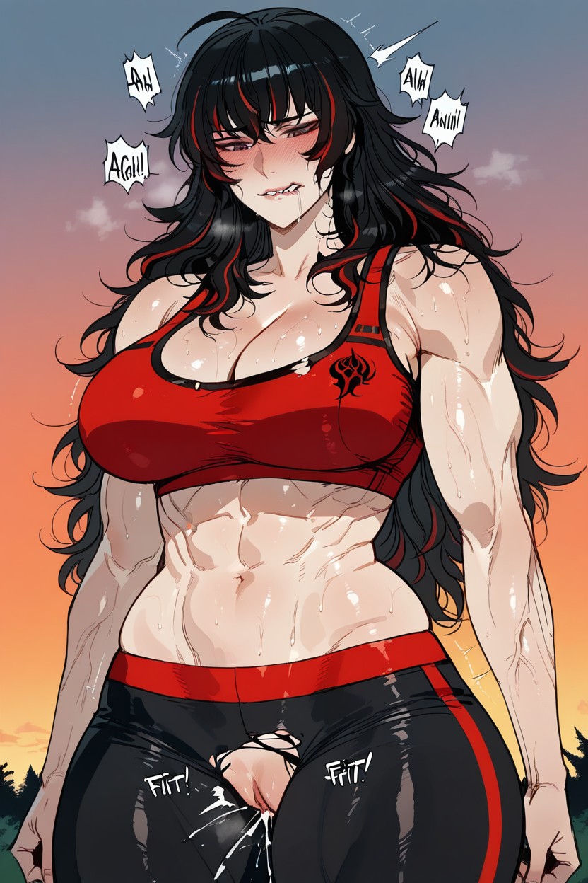 Ripped Red Sports Bra, Fit, Standing Hentai AI Porn