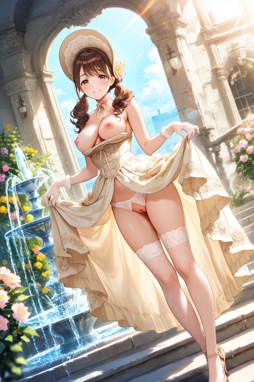 Cinematic, Intricate Floral Embroidery On Dress, Hot Sunny Day Hentai AI Porn