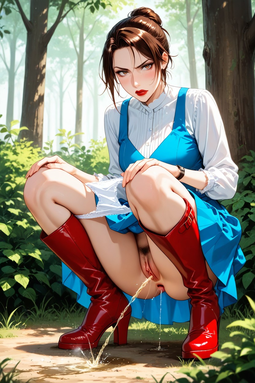 Red Half Boots, Dripping Pussy, Near Bush In Forest Hentai AI Porn