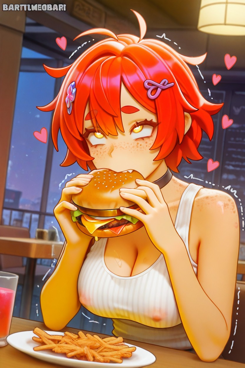 Freckles, Freckles On Face, Yellow Eyes Hentai AI Porn
