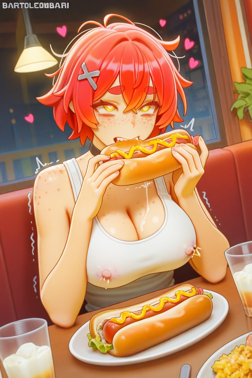 Strongbana Art Style, Nipple Bulging, Red Hair Hentai AI Porn
