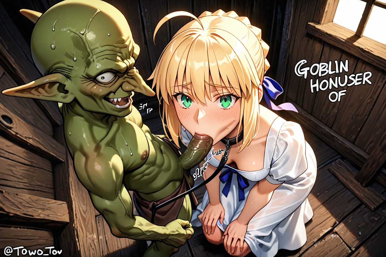 Vista Lateral, Goblin Standing, Inside Medieval Wooden House Hentai IA