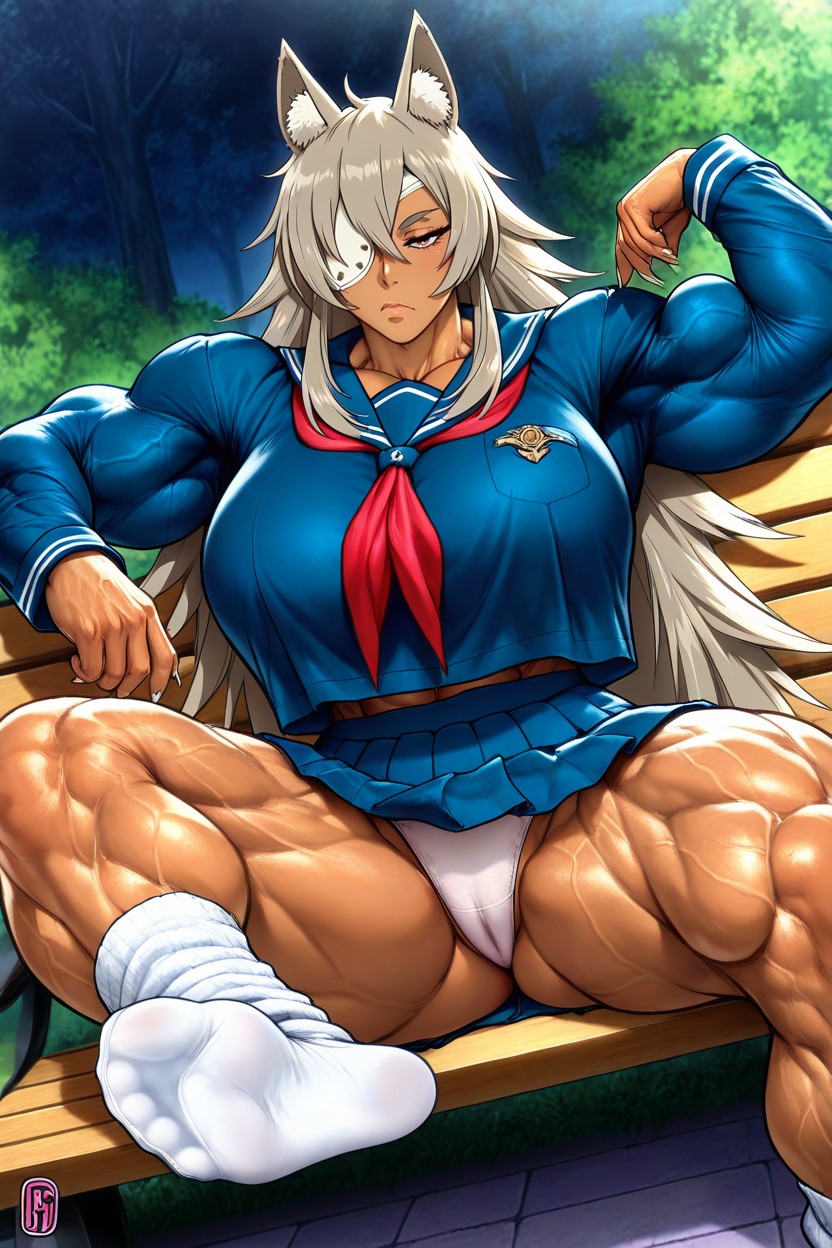 Very Muscular Female, Eyes Half Closed, Bust Shot Hentai AI Porn