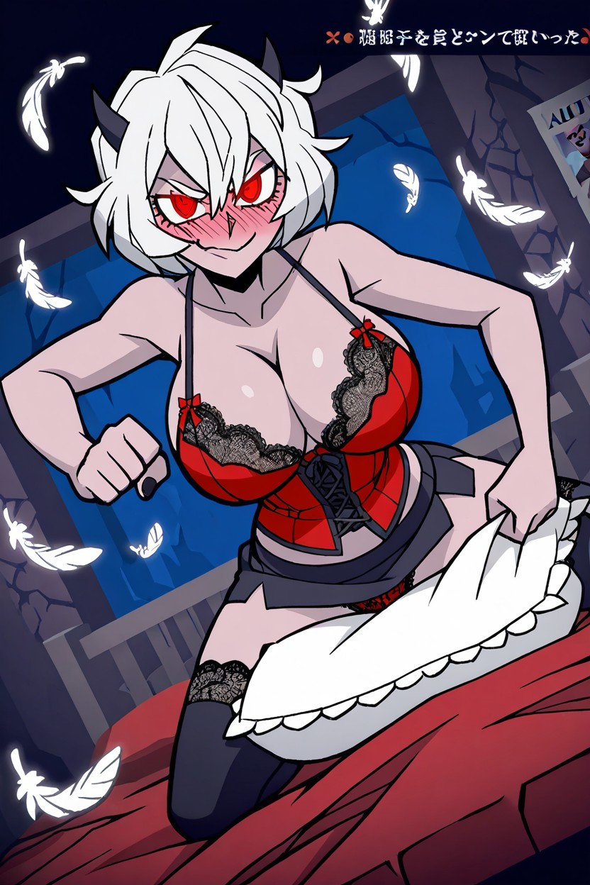 Black And Red Lingerie, Ripping A Pillow, Dimly Lit Hentai AI Porn