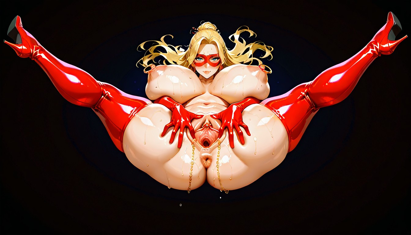 Red Long Latex Gloves, Visible Clitoris, Floating In The Air Hentai AI Porn