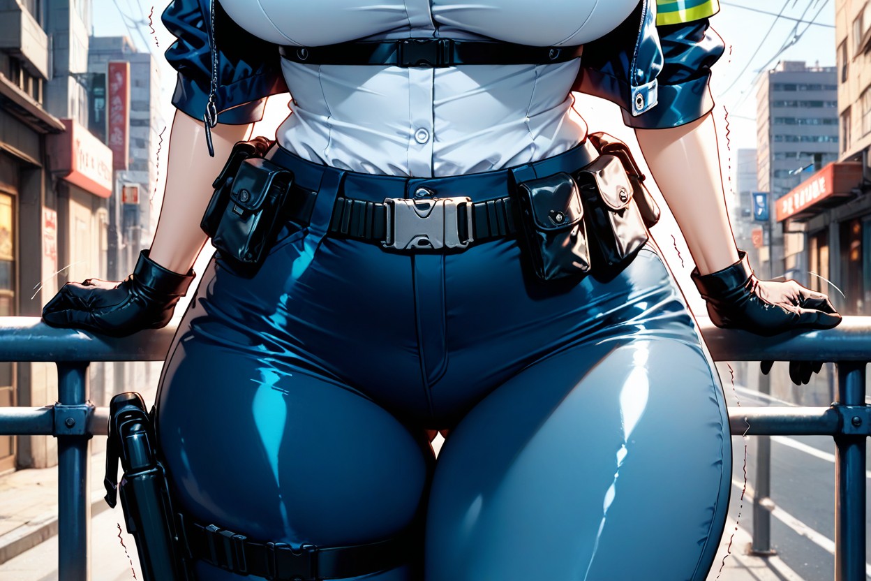 Utility Belt, No Trademarks, Cropped Blue Police Jacket Hentai AI Porn