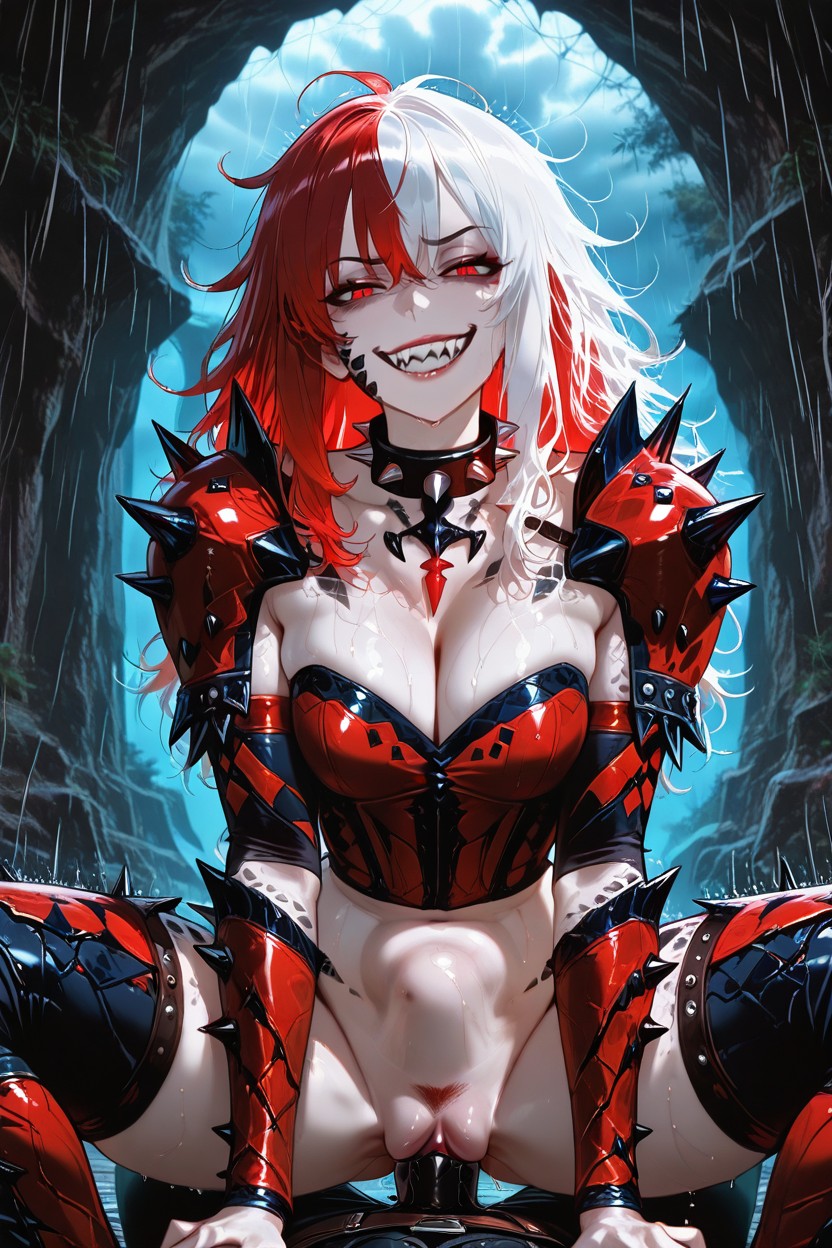Pale Skin, Smug Expression, Red And White Hair Hentai AI Porn