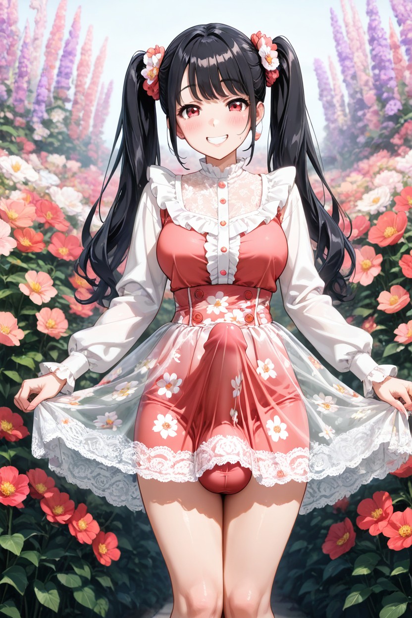Lace Hem Skirt, Solo, Gigantic Erect Futanari Cock Hentai AI Porn