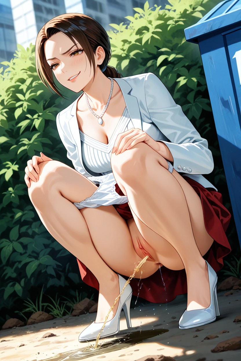 25+, In The Bushes, The Chest Is Pressed Against The Knees Hentai AI Porn